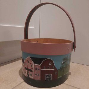 Vintage painted wooden farm barn basket